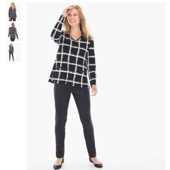 NWT Chico’s GRAPHIC BLOCKS FAUX-LEATHER TRIM TOP - Picture 3 of 6